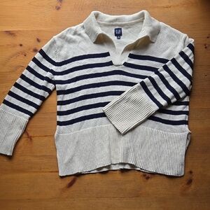 GAP Cream Navy Striped Pullover Sweater – Coastal Nautical Preppy Classic Small